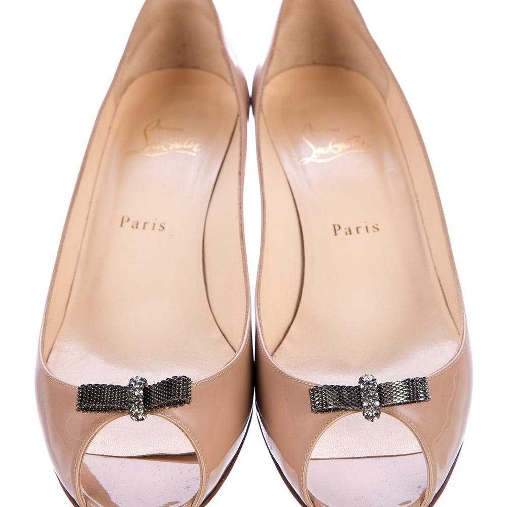Christian Louboutin Tan Heels with Peep-Toe Design
